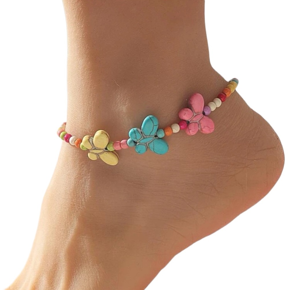 Colorful Stone Beaded Butterfly Ankle Bracelet